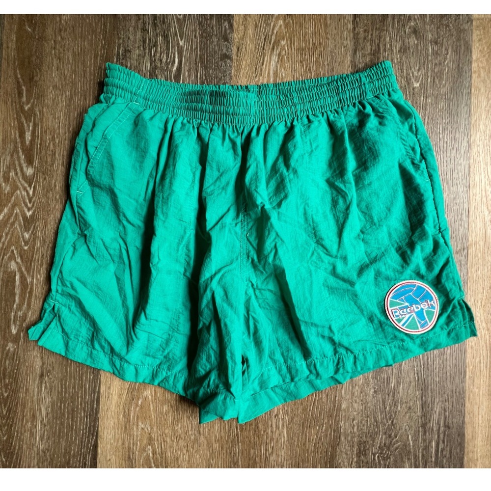 Reebok Sport Nylon Shorts Mens 2XLT Teal Green Vintage 90s Athletic Mesh Lined